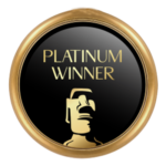 Platinum winner - Mediaferry Circular gold medal badge with 'Platinum Winner' text and a trophy silhouette on a black center